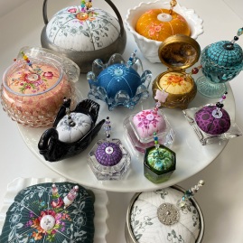 Small set of pincushions made with Giucy Giuce fabric
